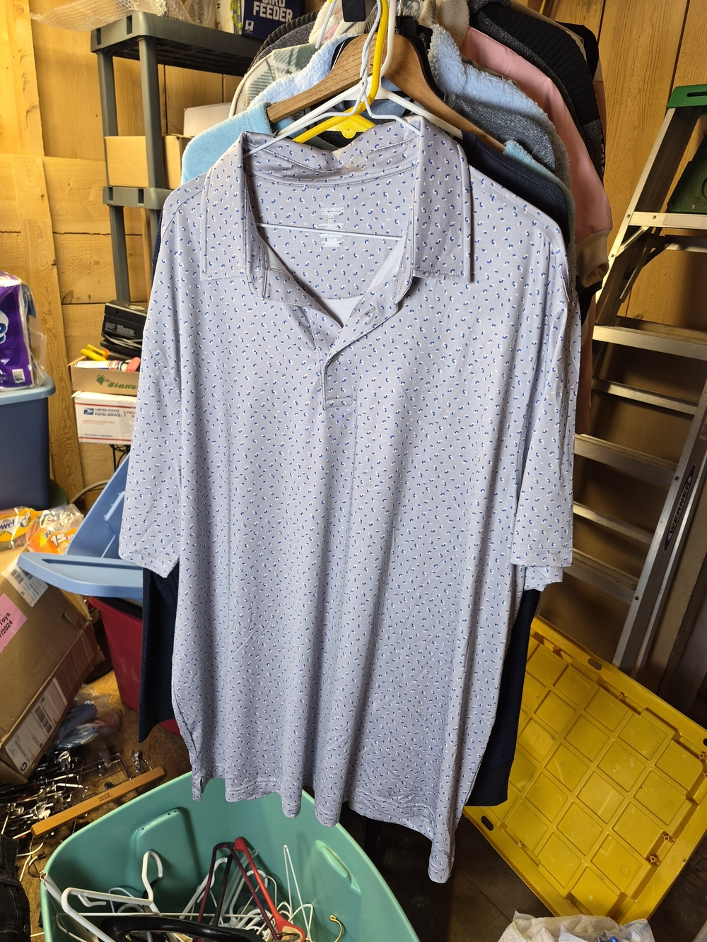 Men's Light Blue Micro-Print Performance Polo Bin 64